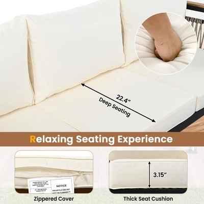 ModernLuxe 4-Piece Outdoor Sectional Sofa Set with Acacia Wood & Coffee Table 5 ModernLuxe 4-Piece Outdoor Sectional Sofa Set with Acacia Wood & Coffee Table - Image 3