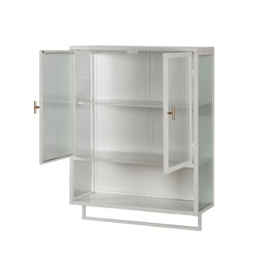 23.62" Glass Door Wall Cabinet With 2-Tier Enclosed Storage, Open Shelves And Towel Rack, White - ModernLuxe 7 23.62" Glass Door Wall Cabinet With 2-Tier Enclosed Storage, Open Shelves And Towel Rack, White - ModernLuxe - Image 5