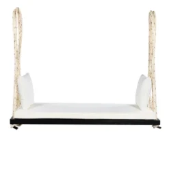 ModernLuxe Patio Wooden Swing Chair - Hanging Porch Bench with Cushions