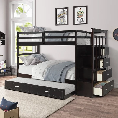 ModernLuxe Twin Over Twin Wood Bunk Bed with 4 Drawers, Trundle and Staircase 15 ModernLuxe Twin Over Twin Wood Bunk Bed with 4 Drawers, Trundle and Staircase - Image 13