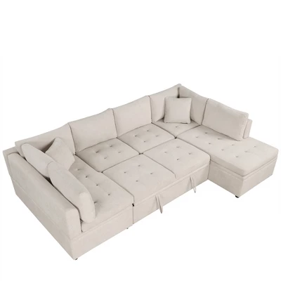 117.3"W Oversized Sectional Sofa U- Shaped Sofa Couch Pull-out Sofa Bed With Two Throw Pillows - ModernLuxe 11 117.3"W Oversized Sectional Sofa U- Shaped Sofa Couch Pull-out Sofa Bed With Two Throw Pillows - ModernLuxe - Image 9
