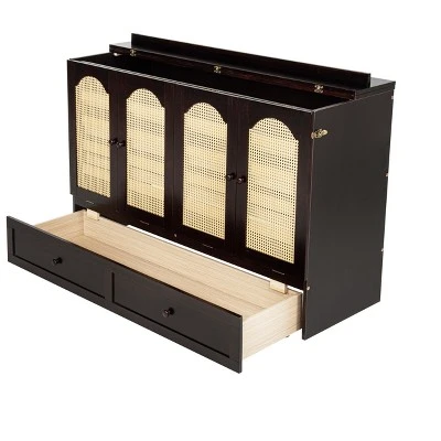 ModernLuxe Queen Size Murphy Cabinet Bed with Rattan Panel & Integrated Charging Station 10 ModernLuxe Queen Size Murphy Cabinet Bed with Rattan Panel & Integrated Charging Station - Image 8