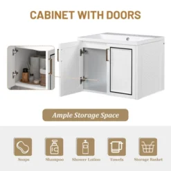 24" Wall Mounted Bathroom Vanity With Porcelain Sink And Two Shuttered Doors, White - ModernLuxe -Luxe Furniture Sale GUEST 5574319a d0a3 4042 8d2e 2de9e5a3055a