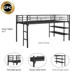 ModernLuxe Metal Twin Size Low Loft Bed with Storage Shelf and Integrated Stairs, Black -Luxe Furniture Sale GUEST 55db4bad 1ef2 4747 a280 97b4e87424a8