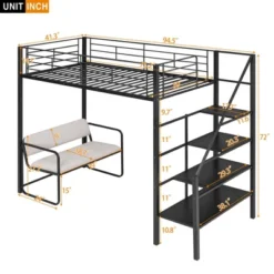 ModernLuxe Twin Size Metal Loft Bed with Integrated Bench and Storage Staircase -Luxe Furniture Sale GUEST 55fc4456 b4eb 4f8d 9388 1ad2bee8a174