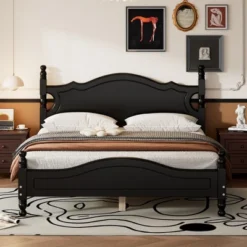Full/Queen Size Wood Platform Bed Frame, Retro Style Platform Bed - ModernLuxe