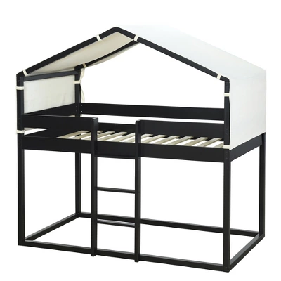 ModernLuxe Wood Twin Over Twin Bunk Bed with Play Tent and House Frame 5 ModernLuxe Wood Twin Over Twin Bunk Bed with Play Tent and House Frame - Image 3