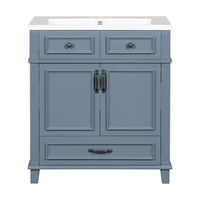 30''W Bathroom Vanity With Resin Sink, Retro Style Solid Wood Frame Bathroom Storage Cabinet With Soft Closing Doors And 1 Drawer - ModernLuxe 10 30''W Bathroom Vanity With Resin Sink, Retro Style Solid Wood Frame Bathroom Storage Cabinet With Soft Closing Doors And 1 Drawer - ModernLuxe - Image 8
