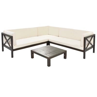 Outdoor Wooden Patio 4-Piece Sectional Sofa Set With Cushions And Table - ModernLuxe 5 Outdoor Wooden Patio 4-Piece Sectional Sofa Set With Cushions And Table - ModernLuxe - Image 3