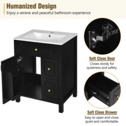 24"W Bathroom Vanity With Ceramic Sink, Bathroom Cabinet With Storage Racks, Drawers And Soft Closing Door, Black/Green-ModernLuxe 19 24"W Bathroom Vanity With Ceramic Sink, Bathroom Cabinet With Storage Racks, Drawers And Soft Closing Door, Black/Green-ModernLuxe -Luxe Furniture Sale GUEST 59cf03de 05a9 412c af04 0d58994da6d6