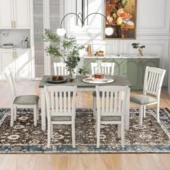 ModernLuxe 7-Piece Neoclassical Dining Table Set - Gray & White Wooden Furniture