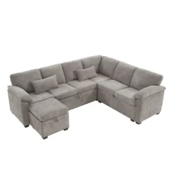 97"W L-Shaped Corner Sectional Sofa Couch With Storage Ottoman, 7-Seat Chenille Fabric Corner Couch With 2 Pillows For Living Room - ModernLuxe -Luxe Furniture Sale GUEST 5a2a80ff 851e 4eb5 9906 3b9913343eab