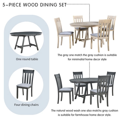 5 PCS Round Wood Extendable Dining Table Set With 4 Dining Chairs-ModernLuxe 7 5 PCS Round Wood Extendable Dining Table Set With 4 Dining Chairs-ModernLuxe - Image 5