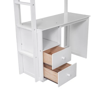 ModernLuxe Wood Loft Bed with Wardrobe and 2-Drawer Integrated Desk 13 ModernLuxe Wood Loft Bed with Wardrobe and 2-Drawer Integrated Desk - Image 11