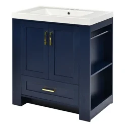 30" Bathroom Vanity With Single Sink, Drawer And Double Sided Storage Shelf, Navy Blue - ModernLuxe -Luxe Furniture Sale GUEST 5b19da68 7816 4baf bc81 76da3c33dedf