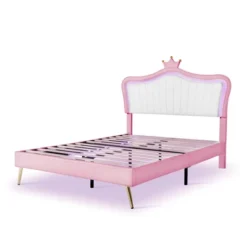 Queen/Full Size Upholstered Platform Bed Frame With LED Lights, Princess Bed With Crown Headboard-ModernLuxe 21 Queen/Full Size Upholstered Platform Bed Frame With LED Lights, Princess Bed With Crown Headboard-ModernLuxe -Luxe Furniture Sale GUEST 5b339237 3f57 4a83 b457 e38919fdf837