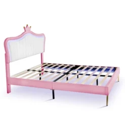 Queen/Full Size Upholstered Platform Bed Frame With LED Lights, Princess Bed With Crown Headboard-ModernLuxe 17 Queen/Full Size Upholstered Platform Bed Frame With LED Lights, Princess Bed With Crown Headboard-ModernLuxe -Luxe Furniture Sale GUEST 5b623768 b872 4cae 892b a4c72df4064b