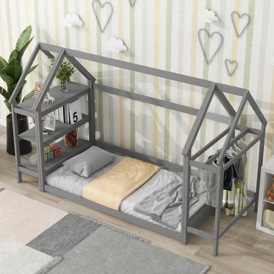 ModernLuxe Twin Size House Shape Floor Bed with 2 Detachable Stands 4 ModernLuxe Twin Size House Shape Floor Bed with 2 Detachable Stands - Image 2