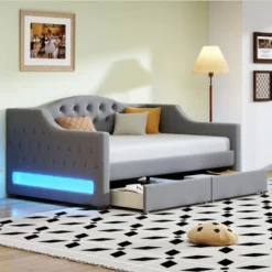 ModernLuxe Upholstered Daybed with LED Lighting and Storage Drawers