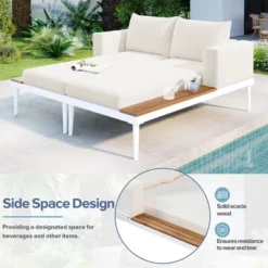 ModernLuxe Outdoor Patio Daybed - 2-in-1 Padded Chaise Lounge with Acacia Wood Side Tables 24 ModernLuxe Outdoor Patio Daybed - 2-in-1 Padded Chaise Lounge with Acacia Wood Side Tables -Luxe Furniture Sale GUEST 5c1f1eb6 be55 44e3 9198 36d5037bdb93