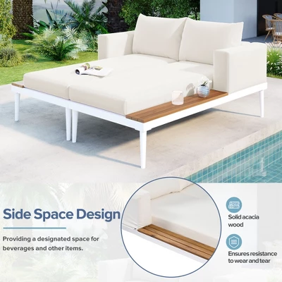 ModernLuxe Outdoor Patio Daybed - 2-in-1 Padded Chaise Lounge with Acacia Wood Side Tables 12 ModernLuxe Outdoor Patio Daybed - 2-in-1 Padded Chaise Lounge with Acacia Wood Side Tables - Image 10