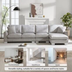 5-Seat L-Shaped Chenille Oversized Sectional Sofa Set With 2 Free Pillows, 4W-ModernLuxe -Luxe Furniture Sale GUEST 5c456e12 846f 4c06 b9b0 0b3b2c6e129f