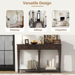 59.8"W Retro Console Table With 4 Drawers And Open Shelf, Perfect For Entryways, Living Room And Hallways - ModernLuxe -Luxe Furniture Sale GUEST 5c9a4c50 c20c 45ca 9c75 647f85b31050