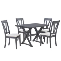 ModernLuxe Mid-Century 5-Piece Dining Set with 4 Upholstered High-Back Chairs
