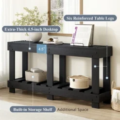 63" Vintage Console Table, Solid Fir Wood Entryway Table With 6 Legs, 4.5" Thick Desktop & Metal Rivet Decor For Living Room - ModernLuxe 13 63" Vintage Console Table, Solid Fir Wood Entryway Table With 6 Legs, 4.5" Thick Desktop & Metal Rivet Decor For Living Room - ModernLuxe -Luxe Furniture Sale GUEST 5d182f76 facd 4bf4 96f1 8bd257e73a19