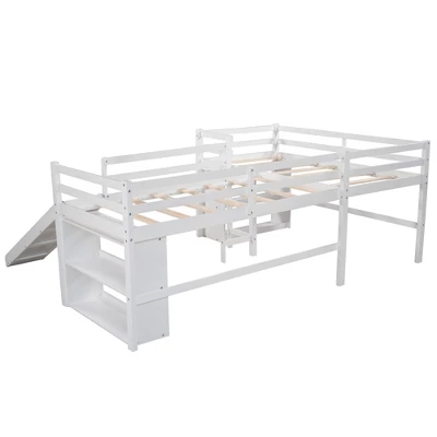 ModernLuxe Twin Size L-Shaped Loft Bed with Slide and Movable Two-Tier Shelves 8 ModernLuxe Twin Size L-Shaped Loft Bed with Slide and Movable Two-Tier Shelves - Image 6