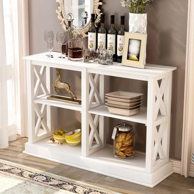 Accent Console Table With 3-Tier Open Storage Spaces-ModernLuxe 3 Accent Console Table With 3-Tier Open Storage Spaces-ModernLuxe