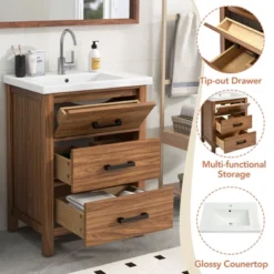 ModernLuxe 24" Bathroom Vanity with Ceramic Basin Sink and 3 Drawers, Natural -Luxe Furniture Sale GUEST 5e5da9ef 391e 48bd 8221 3f23232cff1b