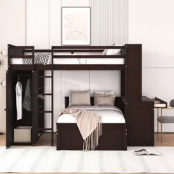 ModernLuxe All-in-One Loft Bed with Stand-Alone Bed, Desk, and Wardrobe