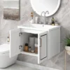 24" Wall Mounted Bathroom Vanity With Porcelain Sink And Two Shuttered Doors, White - ModernLuxe