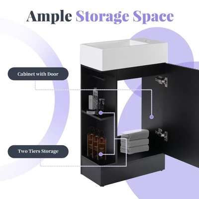 ModernLuxe 18.6" Bathroom Vanity with Ceramic Sink and Reversible Two-Tier Shelf 5 ModernLuxe 18.6" Bathroom Vanity with Ceramic Sink and Reversible Two-Tier Shelf - Image 3