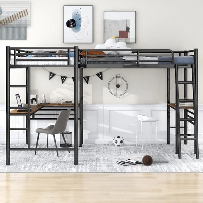 ModernLuxe Twin Size Metal Loft Bed with Dual Built-in Desks - Black 3 ModernLuxe Twin Size Metal Loft Bed with Dual Built-in Desks - Black