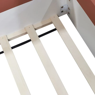 ModernLuxe Upholstered Daybed with Safety Fence and Stairs - Brown & White 10 ModernLuxe Upholstered Daybed with Safety Fence and Stairs - Brown & White - Image 8