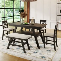 ModernLuxe 6-Piece Rustic Wood Counter Height Dining Set with Storage Shelf, 4 Chairs & Bench 24 ModernLuxe 6-Piece Rustic Wood Counter Height Dining Set with Storage Shelf, 4 Chairs & Bench -Luxe Furniture Sale GUEST 60383f09 1d7a 42cd aa36 8d22502eb16c