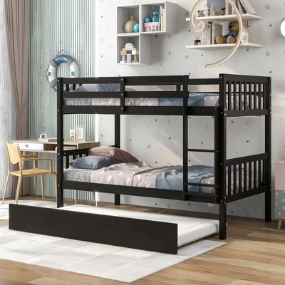 ModernLuxe Twin Over Twin Wood Bunk Bed with Trundle and Safety Ladder 9 ModernLuxe Twin Over Twin Wood Bunk Bed with Trundle and Safety Ladder - Image 7