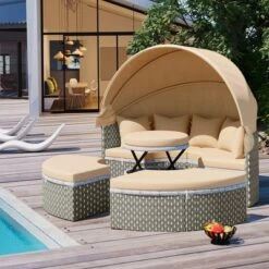 ModernLuxe Round Outdoor Rattan Sectional Daybed with Retractable Canopy -Luxe Furniture Sale GUEST 60900d7a 92ff 43b0 abb4 cfd992c6e61f