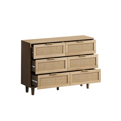 ModernLuxe 6-Drawer Natural Rattan Storage Cabinet - 43.31" Wide Dresser 6 ModernLuxe 6-Drawer Natural Rattan Storage Cabinet - 43.31" Wide Dresser - Image 4