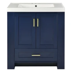 30" Bathroom Vanity With Single Sink, Drawer And Double Sided Storage Shelf, Navy Blue - ModernLuxe -Luxe Furniture Sale GUEST 617fd8bd 2996 46cd a10a 68d169440300