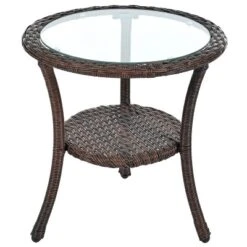 3-PCS Patio Conversation Set Outdoor Leisure Set Furniture Set With 2 Rattan Chairs & Glass Round Table For Patios, Balconies, Courtyard -ModernLuxe -Luxe Furniture Sale GUEST 61ae7e15 f949 45b8 8a86 dcffb766faf3