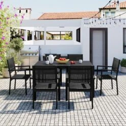 ModernLuxe 7-Piece Outdoor Patio Dining Set with Weather-Resistant Steel Table and 6 Chairs