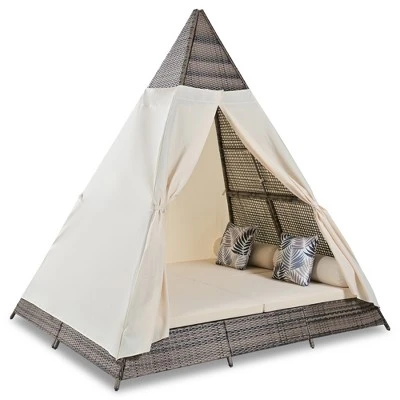 ModernLuxe 90.5" Outdoor Sunbed with Pyramid Tent Canopy and Privacy Curtains 7 ModernLuxe 90.5" Outdoor Sunbed with Pyramid Tent Canopy and Privacy Curtains - Image 5