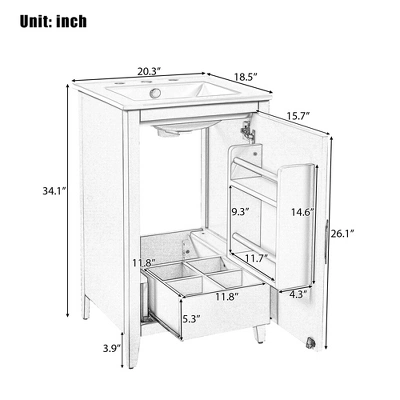 20"W Bathroom Vanity With Sink, Multi-Functional Bathroom Cabinet With Door Shelf, Drawer And Soft-closing Door -ModernLuxe 9 20"W Bathroom Vanity With Sink, Multi-Functional Bathroom Cabinet With Door Shelf, Drawer And Soft-closing Door -ModernLuxe - Image 7