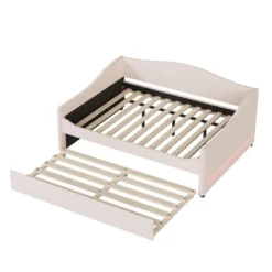 ModernLuxe Teddy Fleece Upholstered Daybed with Smart LED Lighting and Twin Trundle -Luxe Furniture Sale GUEST 624e3875 4c55 40ff b7fe 30ecd38f0097