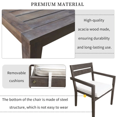 ModernLuxe 7-Piece Acacia Wood Outdoor Dining Set - All-Weather Patio Furniture with 6 Cushioned Chairs 7 ModernLuxe 7-Piece Acacia Wood Outdoor Dining Set - All-Weather Patio Furniture with 6 Cushioned Chairs - Image 5