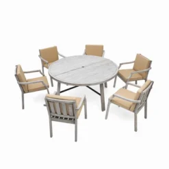 ModernLuxe 6-Person Outdoor Wooden Dining Set with Umbrella Hole & Cushions - Antique Gray -Luxe Furniture Sale GUEST 62ba073e 8463 4f7f add6 98f7192268fb