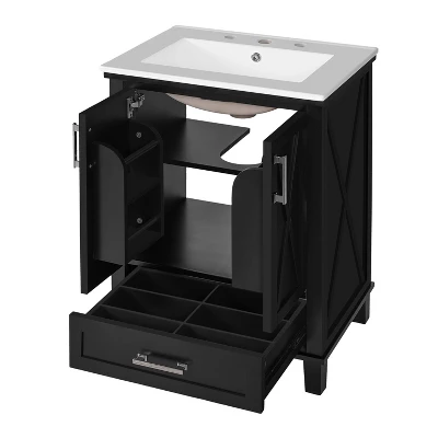 24"/30"W Bathroom Vanity With Ceramic Basin, Bathroom Storage Cabinet With Divided Drawer, Door Shelves & Soft Close Door - ModernLuxe 14 24"/30"W Bathroom Vanity With Ceramic Basin, Bathroom Storage Cabinet With Divided Drawer, Door Shelves & Soft Close Door - ModernLuxe - Image 12